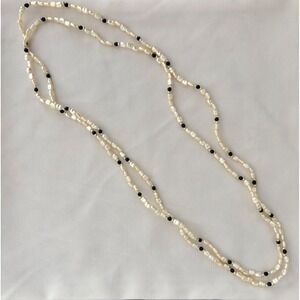 VTG Fresh Water Pearls  30” Opera Necklace Luxury 10kt Gold & Black Onyx Beads